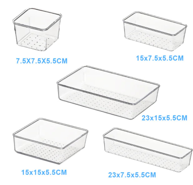 Home Plastic Transparent Drawer Storage Box Set (5 Sizes)