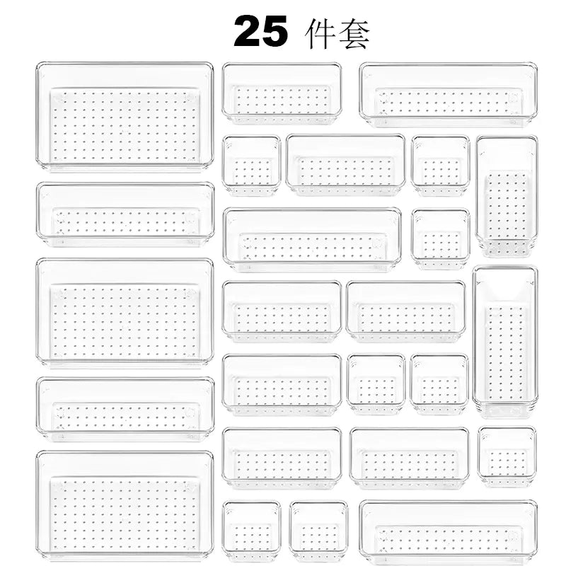 Home Plastic Transparent Drawer Storage Box Set (5 Sizes)