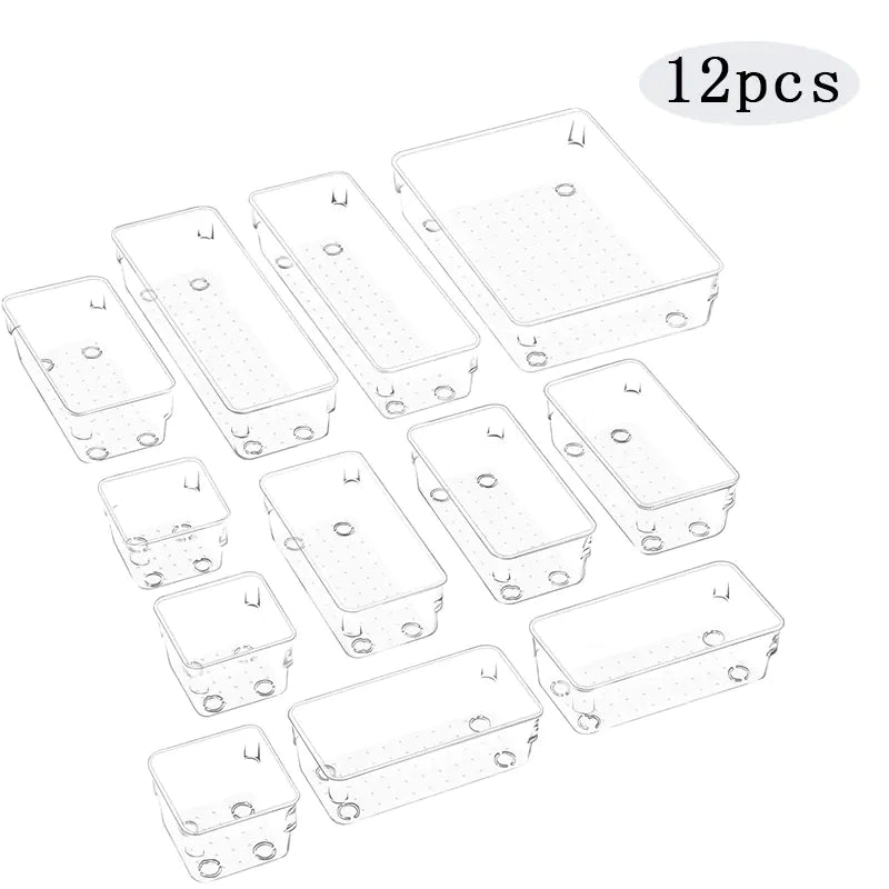 Home Plastic Transparent Drawer Storage Box Set (5 Sizes)