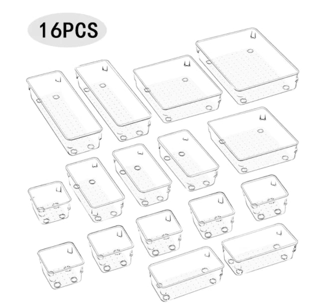 Home Plastic Transparent Drawer Storage Box Set (5 Sizes)