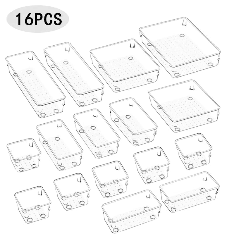 Home Plastic Transparent Drawer Storage Box Set (5 Sizes)