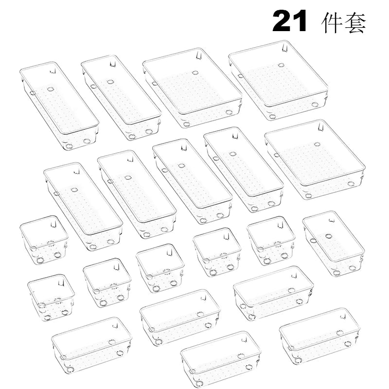 Home Plastic Transparent Drawer Storage Box Set (5 Sizes)