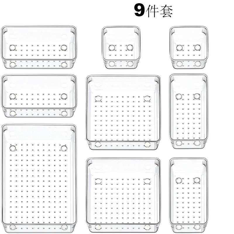 Home Plastic Transparent Drawer Storage Box Set (5 Sizes)