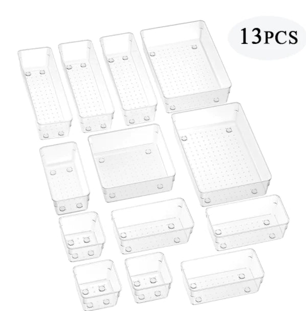 Home Plastic Transparent Drawer Storage Box Set (5 Sizes)