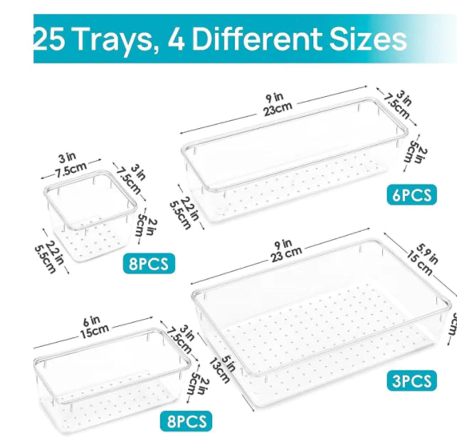 Home Plastic Transparent Drawer Storage Box Set (5 Sizes)