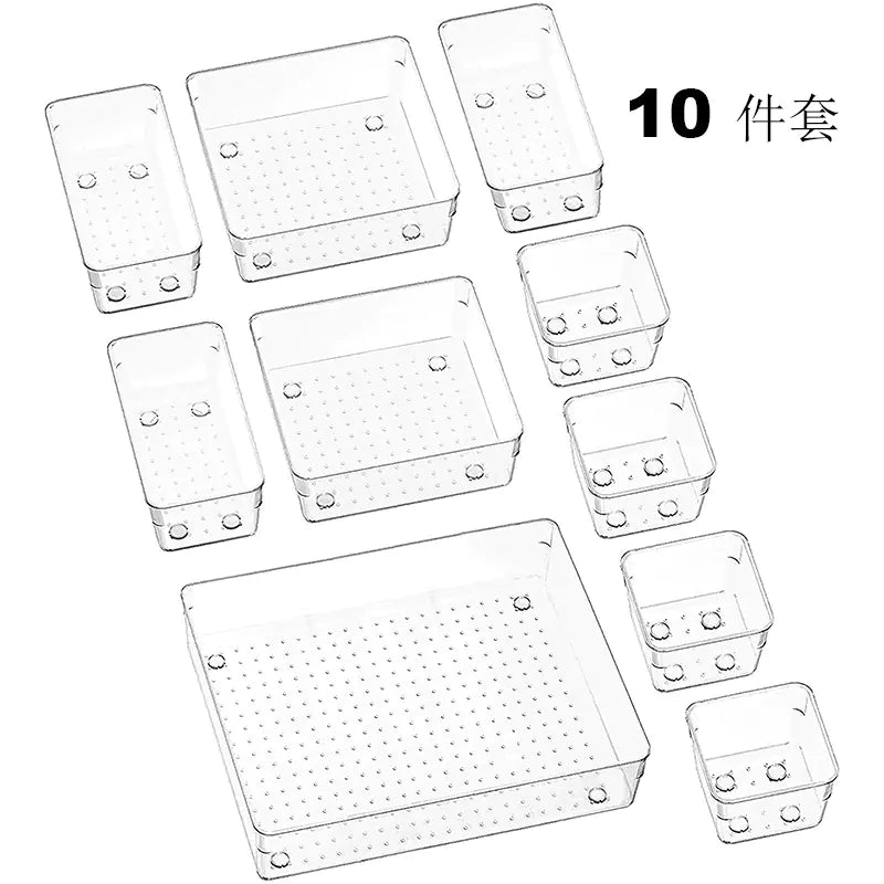 Home Plastic Transparent Drawer Storage Box Set (5 Sizes)